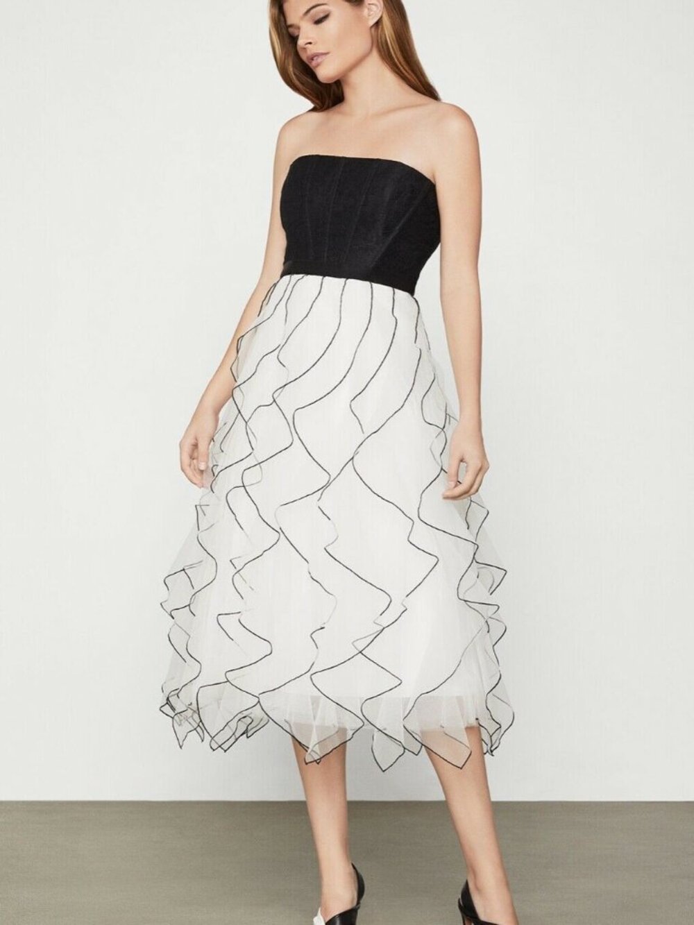 Black and White Tulle Strapless Midi Dress  Sizes: 2,4,